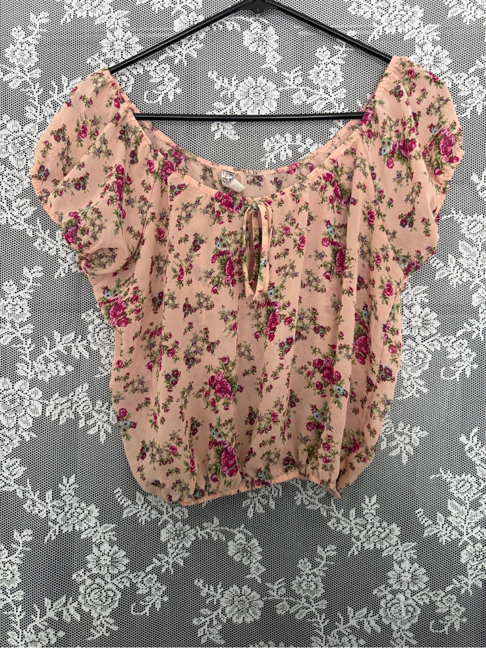 Bella D. Peach Floral Off-Shoulder Crop Top